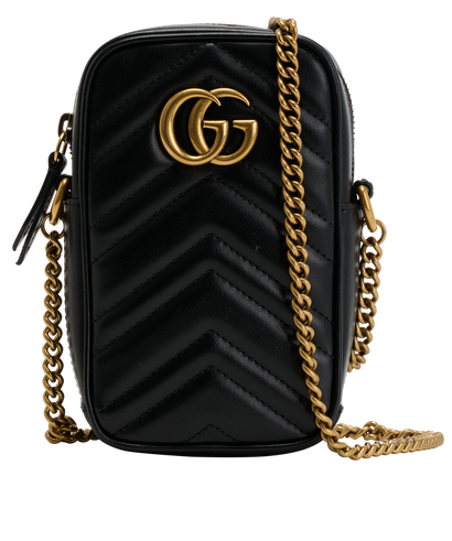 GG Marmont Mini Vertical Bag, &pound;495, Handbags, Black, Leather, Front view
